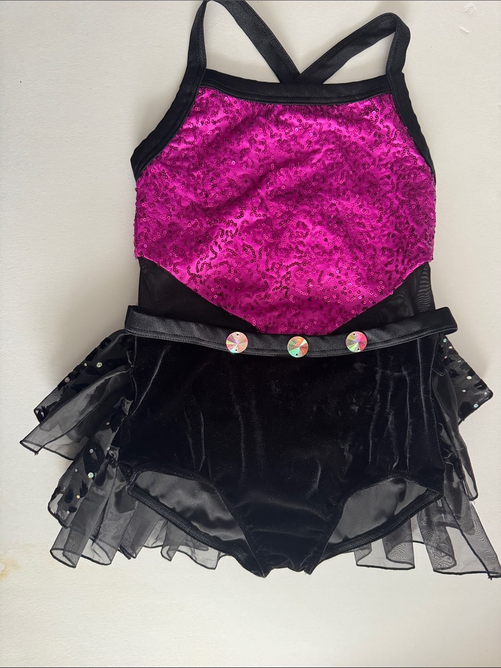 Weissman Black & Fuchsia Sequin Dance Leotard